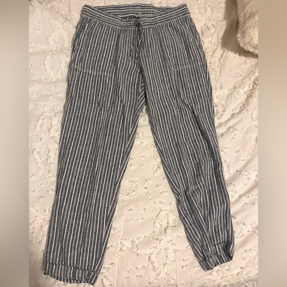 Linen blue striped pants